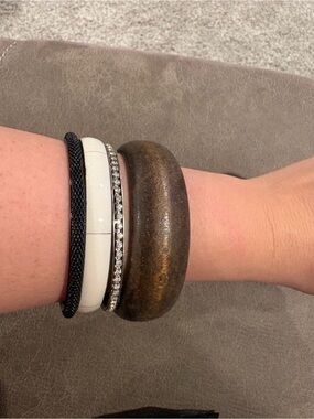 Stackable Bracelet Set in Black, White, Brown & Silver Accents